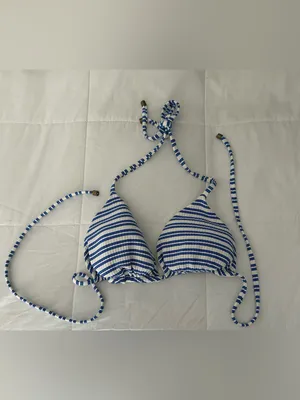 Vitamin A Blue and White Striped Triangle Bikini thumbnail 2