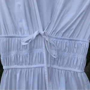 White Cotton Blend Tiered Puff Sleeves Maxi Dress M thumbnail 5