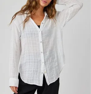 Zara Relaxed Lightweight Fit Cotton Button Down Collar Shirt Long Sleeve M White thumbnail 1