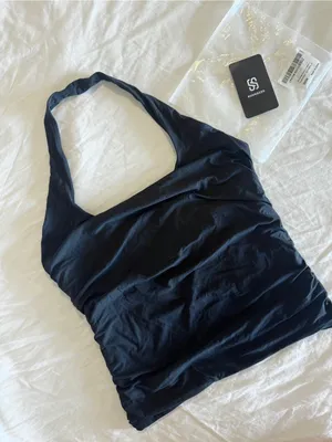 NWT • Double Lined Halter Tank Top Black Size L thumbnail 3