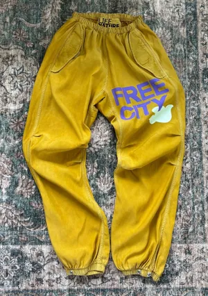 Freecity Flap Snap Pants XS Yellow Cotton Airjump Karate Sail Drawstring Satin thumbnail 1