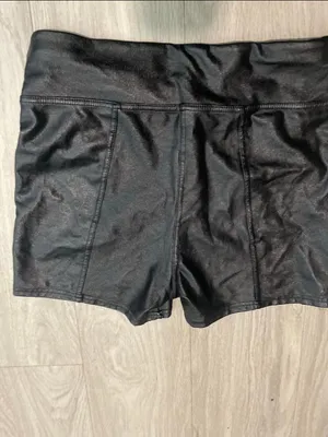 Black High-Waist Faux Leather Women’s Shorts thumbnail 2