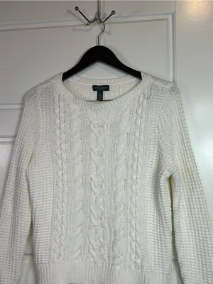 Lauren Ralph Lauren Cable Knit Soft Cotton Blend Chunky Open Knit Sweater Size L thumbnail 2