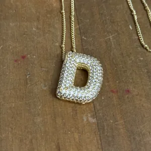 Gold tone puffy pave initial letter D pendant necklace thumbnail 7