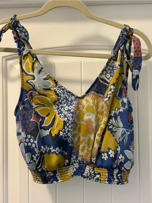 Free People Weekend in Montauk Floral Cropped Tank Size Large thumbnail 3