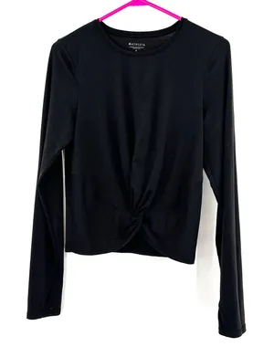 Athleta Size Small Top Black Long Sleeve Cropped Twist Yoga Gym‎ Running Active thumbnail 1
