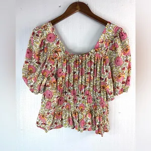 Cynthia Rowley M Multicolored Floral Ruched Crop Blouse thumbnail 2