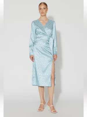 NWT ASOS DESIGN Blue Satin Jacquard Wrap Crop Top Long Sleeve V-Neck Sz S thumbnail 3