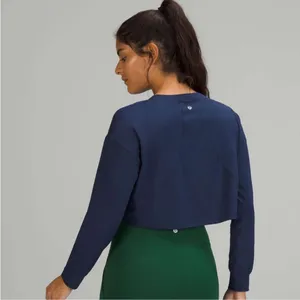 Lululemon Muscle Love Long Sleeve Shirt Cropped Tee T-Shirt‎ Navy Blue Size 12 thumbnail 2