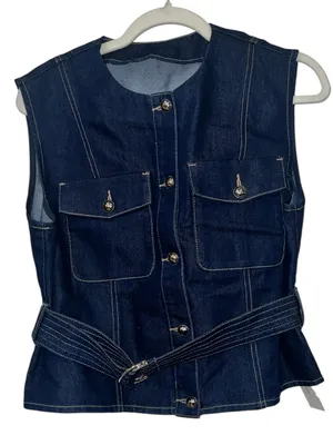 Commense Denim Belted Sleeveless Vest Blue Size L NWT thumbnail 6