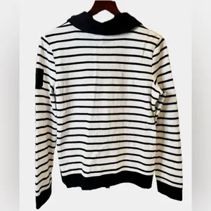 Women's Ralph Lauren Black and White Striped V-Neck Sweater Size Medium thumbnail 2