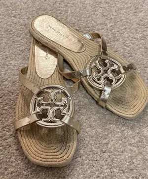 Tory Burch Metallic Gold Miller Logo Espadrille Slide Sandals thumbnail 1