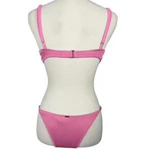 Hollister Bikini Set Womens M/S Pink Ribbed Underwire High Cut Swim 36B thumbnail 7