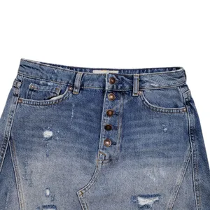 Free People We The Free Mini Jean Skirt Womens 27 Denim Distressed Button Fly thumbnail 3