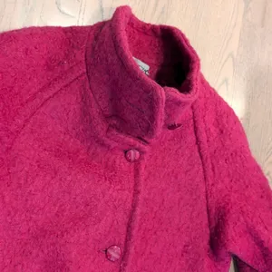 Vintage Alectra Magenta Pink Boucle Wool Blend Funnel Neck Coat Made in USA thumbnail 2