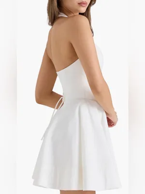 NEW HOUSE OF CB Sasha Halter white cotton Minidress Sz L thumbnail 3