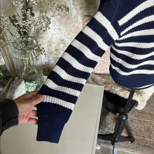 Gap shaker stitch Classic cotton navy white stripe nautical cardigan sweater M thumbnail 5