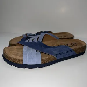 Earth Atlas Slide Sandals Women's 7.5M Blue Leather Comfort Footbed Arch Support thumbnail 6