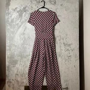Boden‎ Ellen Jersey Graphic Geo Jumpsuit Size 4 Regular Burgundy Blue thumbnail 6