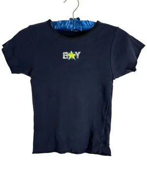RARE BOY LONDON Navy Blue Logo Embroidered Cropped Baby Tee t-shirt top crop M S thumbnail 2