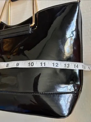 Black Patent Leather Shoulder Bag Has Gold Toned Handles Too!Very Good Condition thumbnail 11