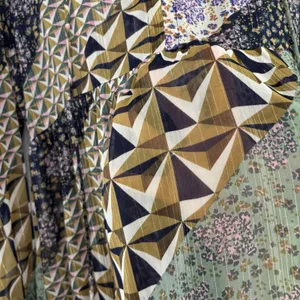Suncoo Paris Dress Size Medium T2 Mini Sheer Patchwork Geometric Long Sleeve Purple thumbnail 4