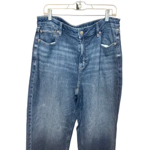 American Eagle Super High-Rise Baggy Wide Leg Jeans 14 Short Blue Raw Hem thumbnail 3