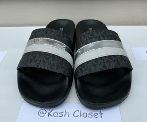 Michael Kors Black Brandy Slide Metallic Striped Sandal thumbnail 2