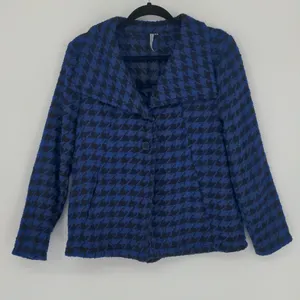 Lulu B Women's Blue Black Houndstooth Jacket Size Small Long Sleeve Button Front thumbnail 1