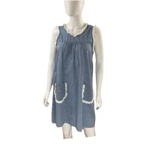 Tuckernuck Chambray Lotte Blue Dress Lace Trim S pockets‎ cottagecore cover-up thumbnail 5