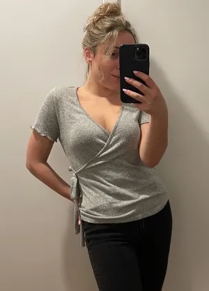 Caution to the Wind Asymmetrical Self-tie Gray Top thumbnail 1