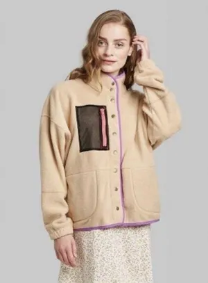 WOMENS Wild FABLE Snap Button Sherpa Jacket ~ Long Sleeve ~ Nude SZ MED thumbnail 1