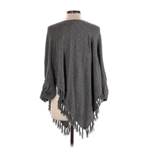 ✨VENUS Gray V-Neck Fringe Tassel Hem Button Cuff Sz S Poncho Sweater✨ thumbnail 10