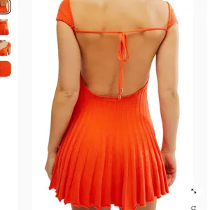 New Free People Cherie Tie Back Knit Mini Dress Size Medium Orange Red thumbnail 4