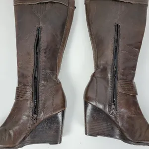 a.n.a. A New Approach Womens Boots 7 Brown Leather Knee High Wedges Heels Buckle thumbnail 11