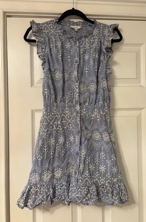 FATE Boutique Dress Small Blue w/ white embroidered flowers thumbnail 1