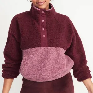 Old Navy Red Lacquer Long-Sleeve Oversized Two-Tone Sherpa Sweatshirt - S thumbnail 1