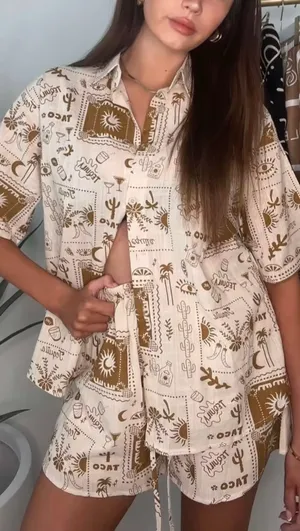 Revolve NWT By Frankie Taco and Lime print short set. Size Medium thumbnail 2