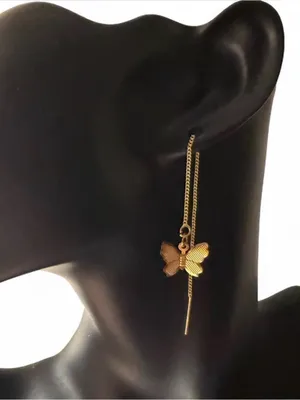 Gold Butterfly Threader Earrings - Women Jewelry thumbnail 2