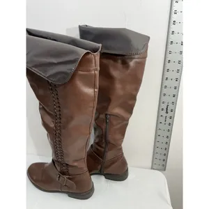 Womans Riding Boots 8 Brown 1/4 Zip Buckle Strap Braiding Detail thumbnail 4