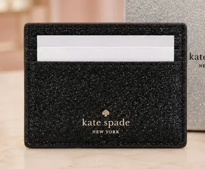 Kate Spade Black Glitter Card Holder Wallet 6 Slots 4.3” NWT thumbnail 1