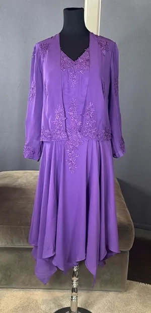 Purple Chiffon Formal Dress Floral Detail Corset Back Matching Jacket Size 12 thumbnail 1