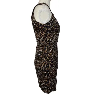 Leopard Print Mini Dress Womens XS Brown Black Square Neck Bodycon Stretch Y2K thumbnail 4