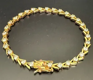 Vintage Unsigned Gold-tone Clear Rhinestone Crystal V Chevron Tennis Bracelet thumbnail 1