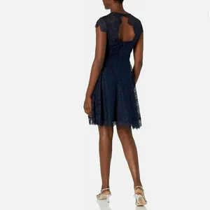 Kensie Women's Size 8 Fit & Flare Dress Navy Blue Scalloped Lace Open Back Cap thumbnail 2