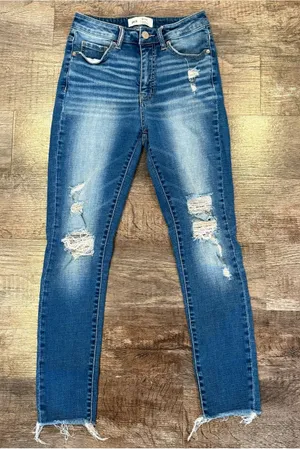 BKE Billie Slim Fit High Rise Ankle Skinny Medium Wash Distressed Jeans 26 thumbnail 1