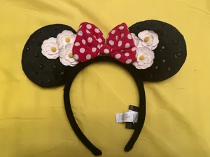 Disney Minnie Mouse Floral Polkadot Bow Lightweight Ears Headband featuring thumbnail 1