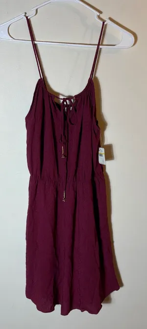 NWT Intimately Free People Burgundy Tie Front Mini Dress Size Medium‎ thumbnail 1