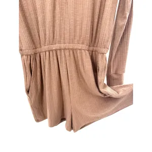 Z Supply Portabella Tan Lyra Rib Henley Romper Casual Lounge‎ Brown L NWT thumbnail 5