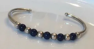 Silpada Sterling Silver and Blue Sodalite beaded flexible cuff bracelet. thumbnail 1
